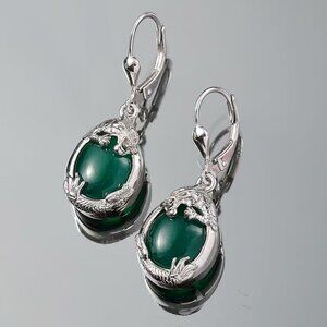 Artisan ✦ Verde Onyx Dragon Earrings ✦ 10ctw Rhodium Sterling Silver Lever Back